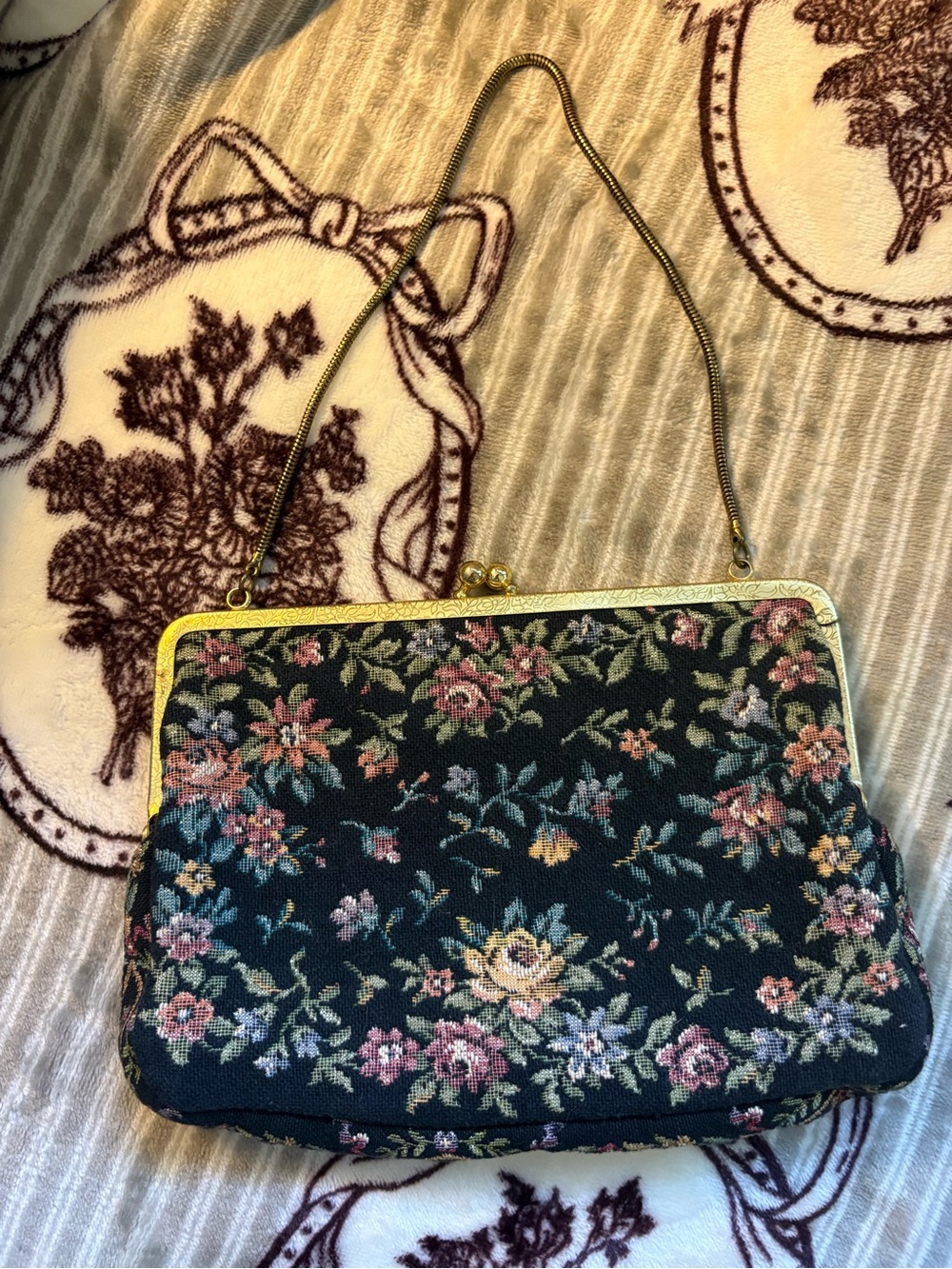 Walborg Floral Tapestry Frame Handbag in Black and Multicolor made in Germany